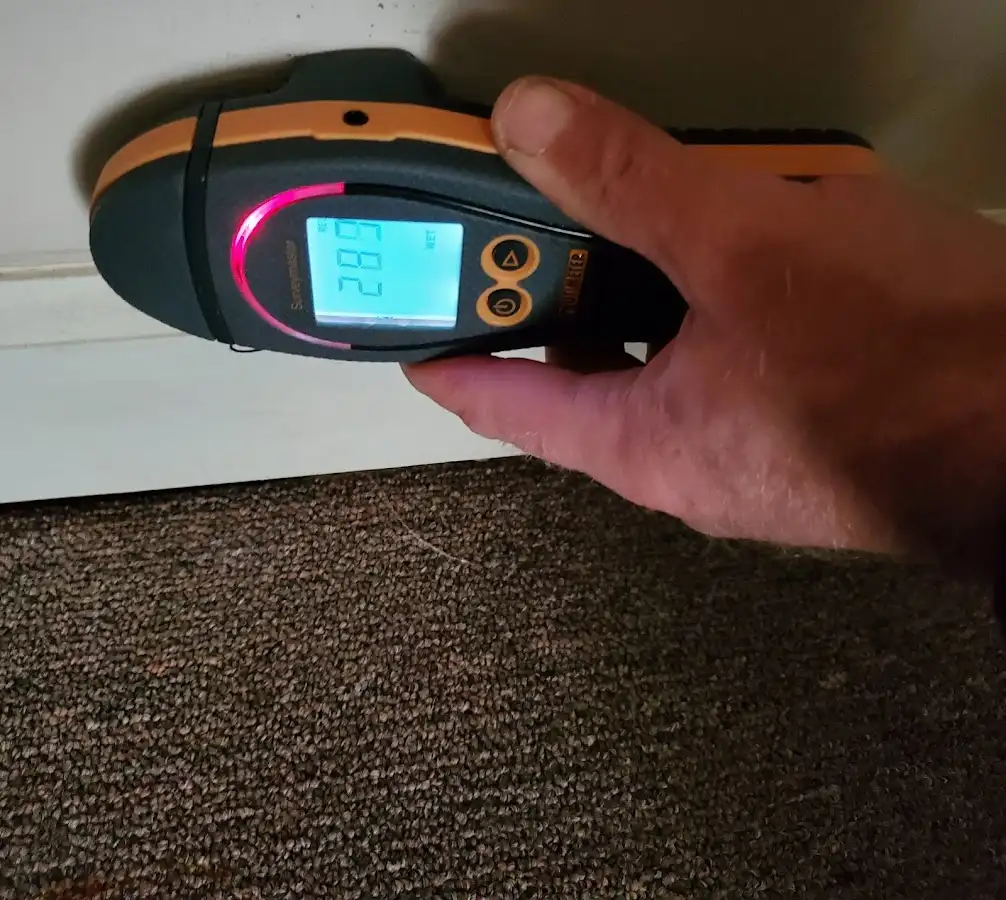 Moisture detection at baseboard during Storm Damage Restoration in Ontario
